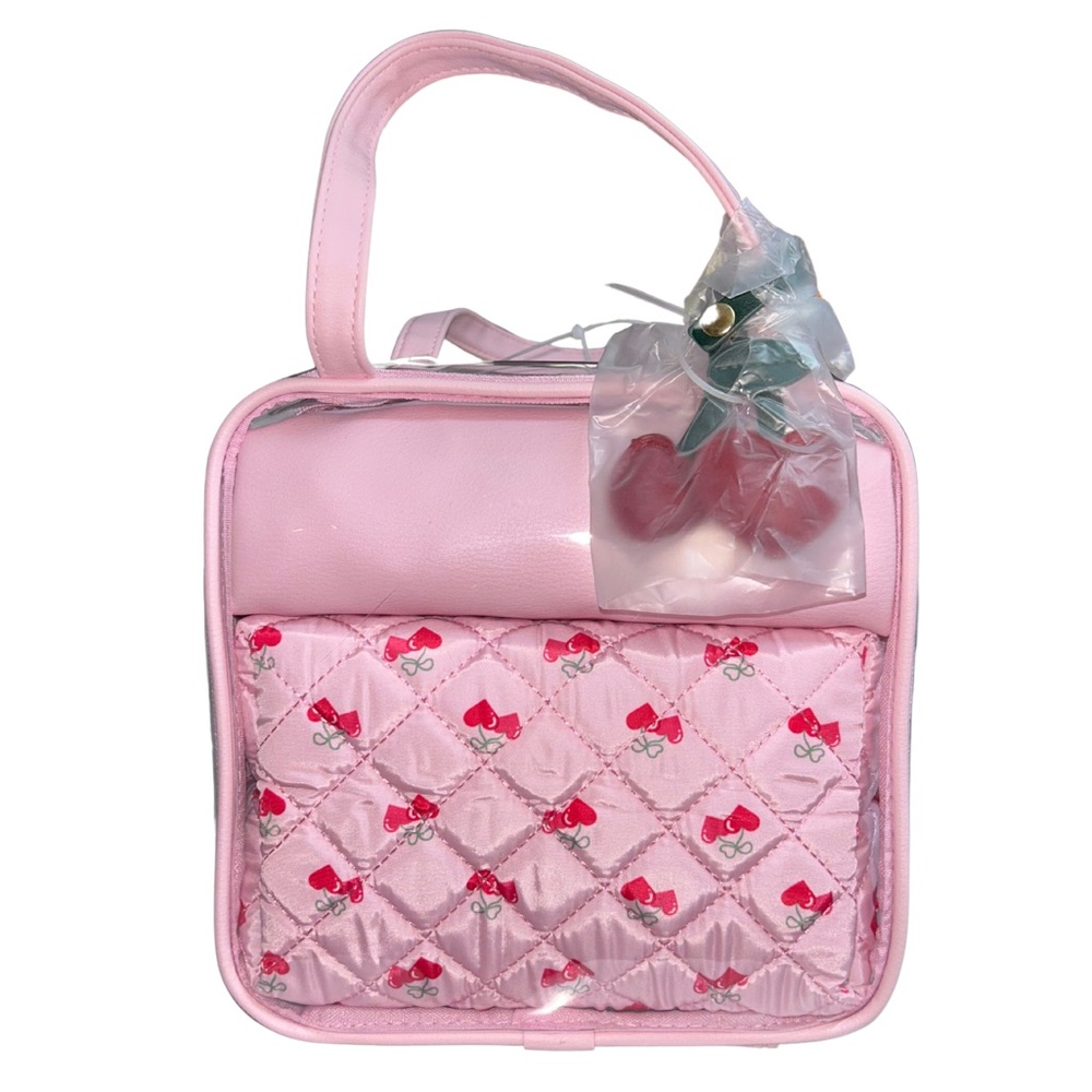 NWT Madden Girl | 3-Piece Clear Tote & Cosmetic Bag Set (cherry print)